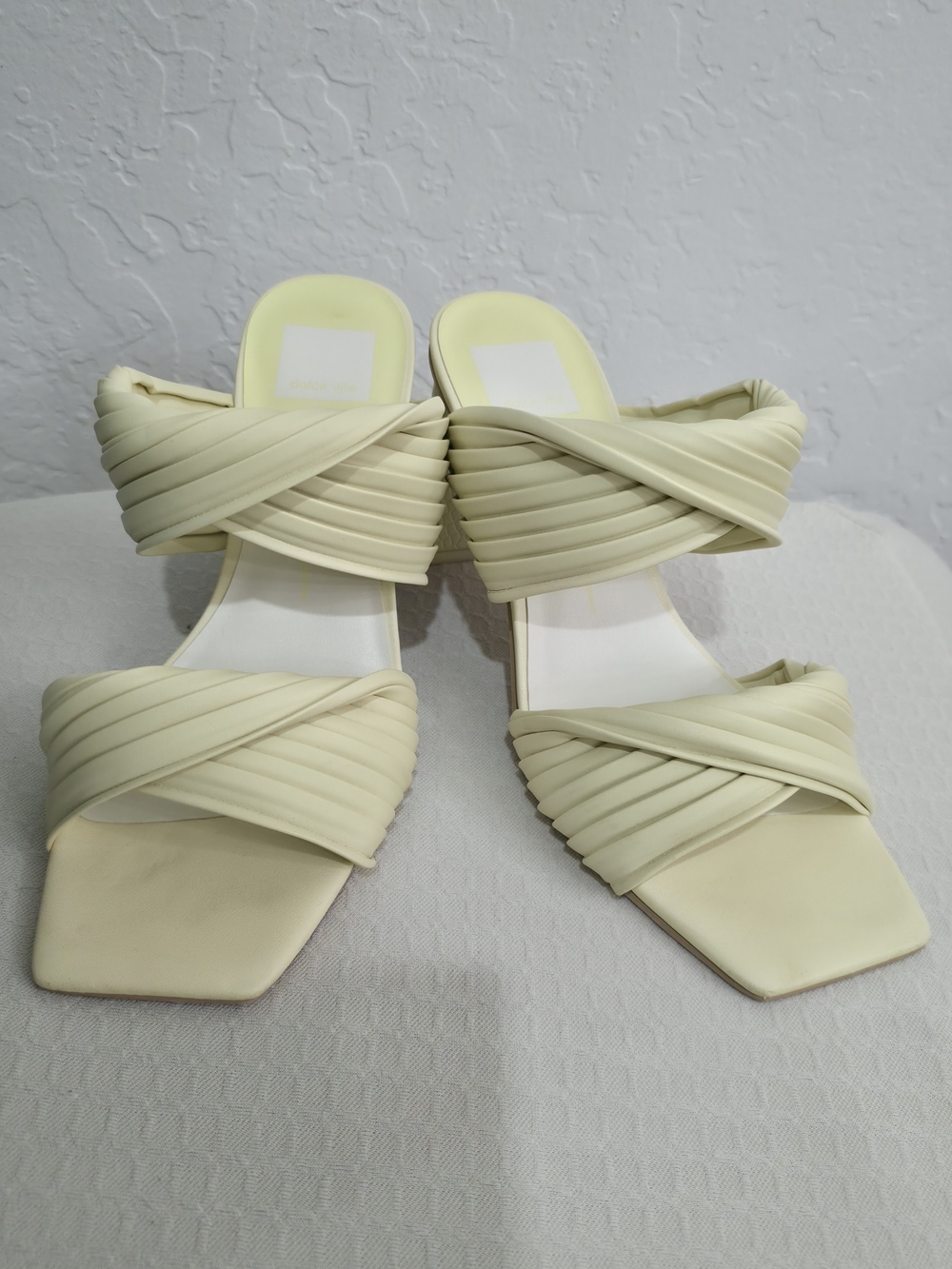 Dolce Vita Cream Cross-Band Square Toe Slide Sandals